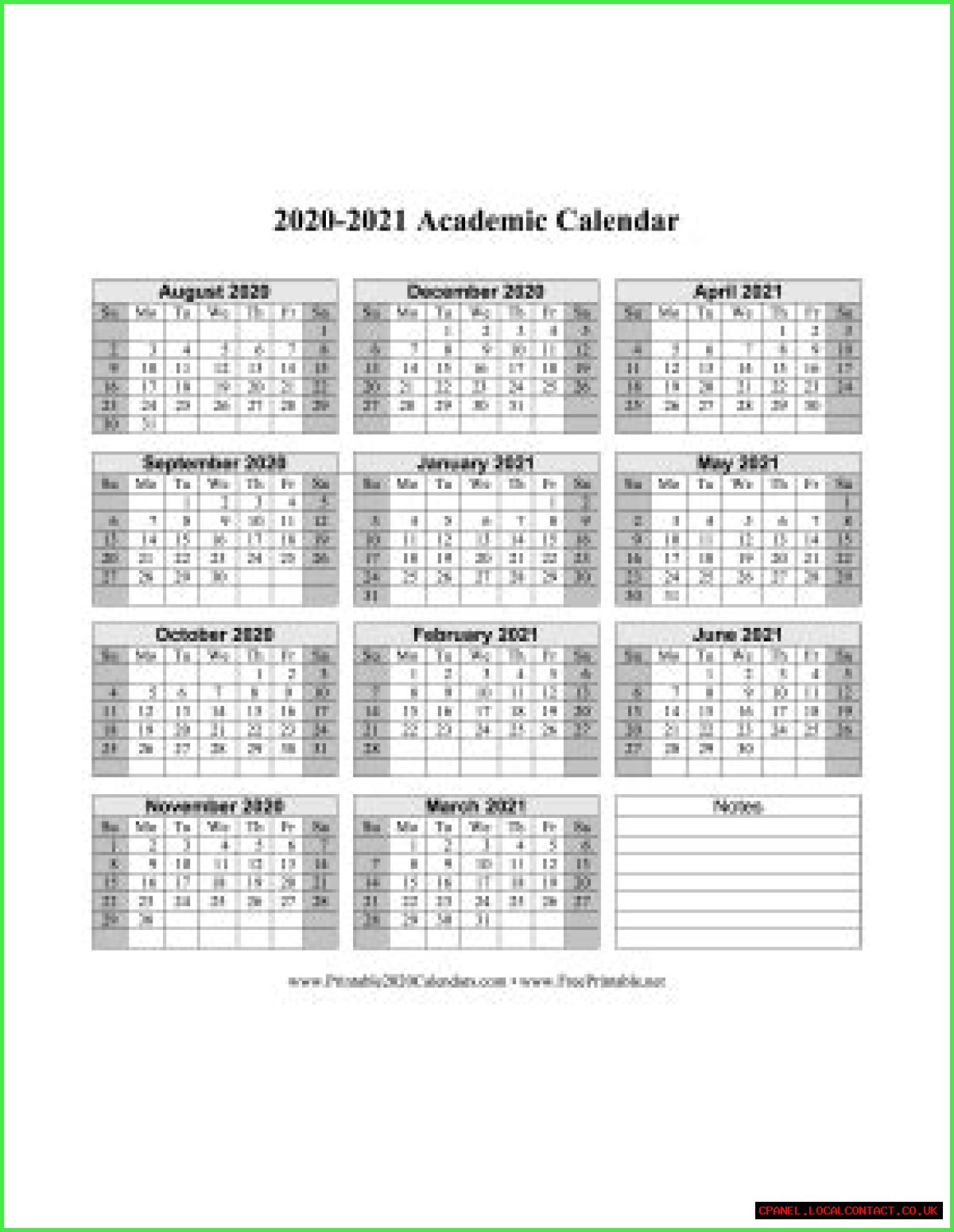2020 - 2021 Academic Calendar