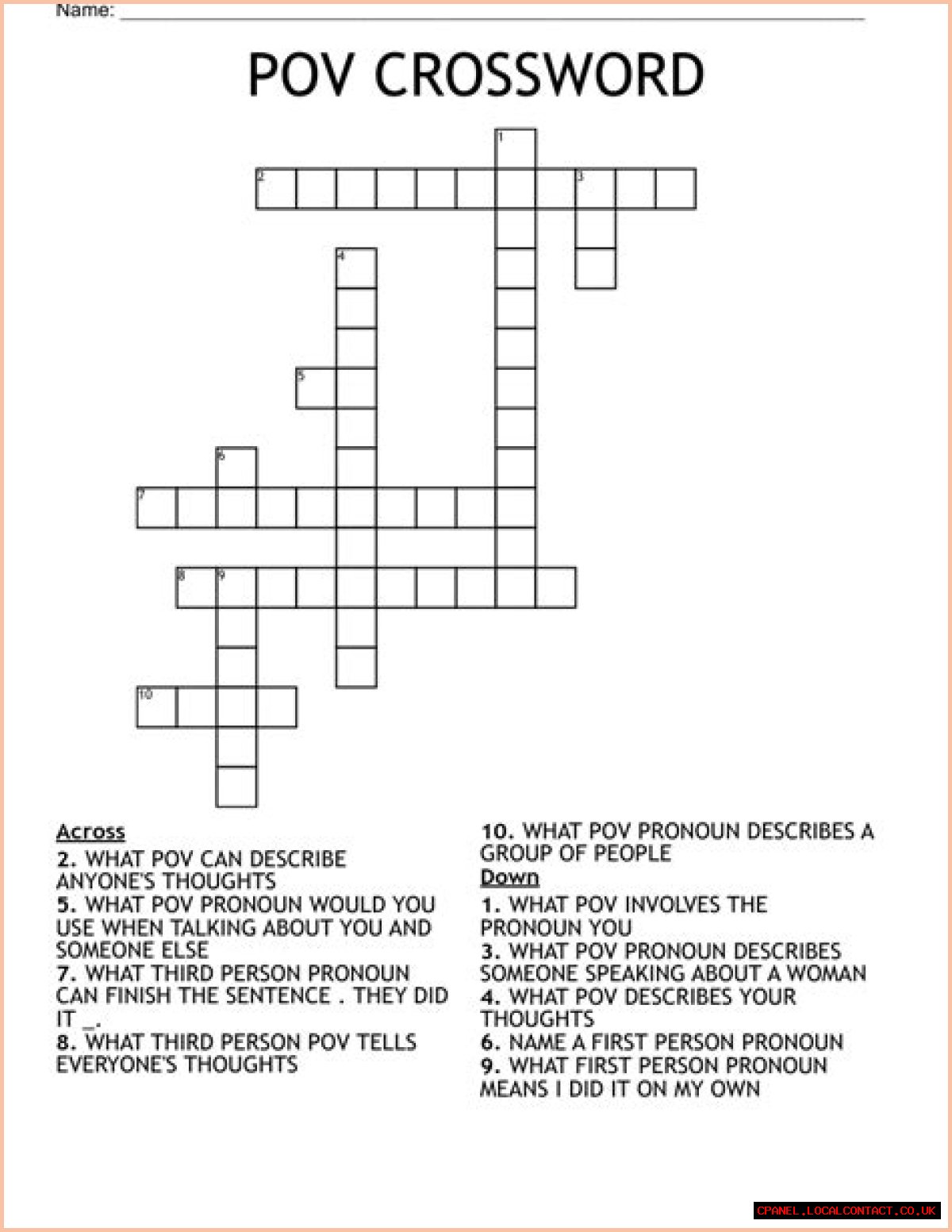The V in POV Crossword Clue