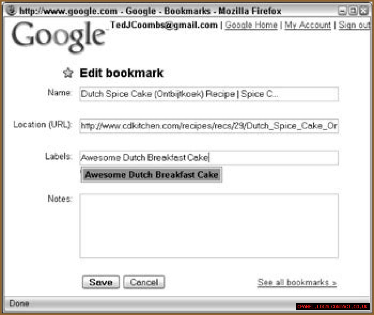 Web destination that can be bookmarked