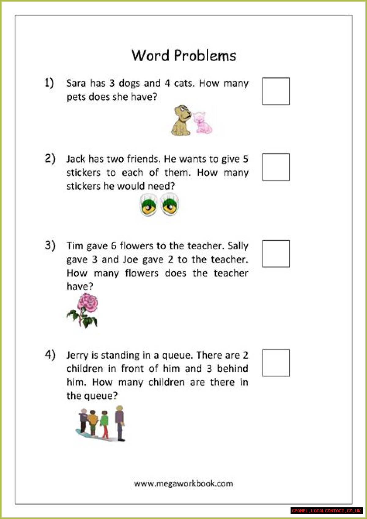 What is a word problem for kindergarten?